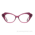 Mulheres Rhinestone Diamond Acetate Ópluos Óculos Ópticos